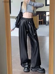 Men's Pants Wide Leg Faux Leather Pants Men Work Wear Autumn Casual Straight Baggy Long Trousers Vintage Drape High Waist Korean New YQ240108