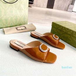 2024 Crystal-set Double Sandals Shoes Women Sparkling Hardware Slippers Yellow Black Green Leather Slide Flats Lady Walking sandals