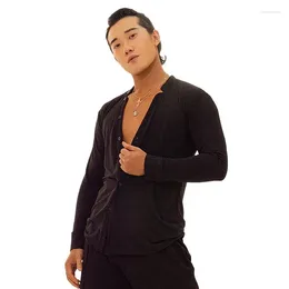 Stage Wear Men's Latin Dancewear National Standard Dance Costumes Fashionable Practise Clothes Tops Large Open Collar Shirt V Neck