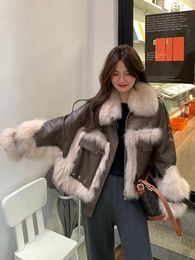 Women's Jackets Fashion Lamb Wool Jacket For Women Elegant Lapel Fur Long Sleeve Thicken Warm Overcoat Chic Winter Outwear Short Coat