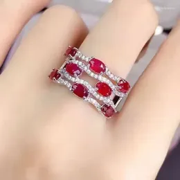 Cluster Rings S925 Sterling Silver Ruby Gemstone Ring For Females Anillos De Red 925 Jewellery Bizuteria Anel Women DIWENFU