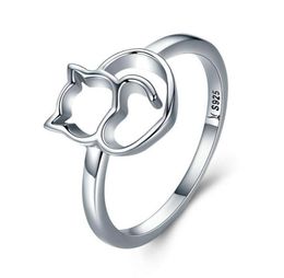 Cute Cat Design 925 Sterling Silver Ring For Women Girls Jewelry Finger Band Size 6810553178426020