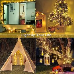 1 pack/5M,50LED Firecracker Light 8 Modes USB With Remote Control, Christmas Tree Decoration Ceiling Bedroom Garland Wedding Lights, Warm White, White, Multicolor