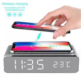 ZK20 Thermometer Wireless Charging Multifunctional Desktop Time Clock Mirror LED Digital Display Wireless Charging