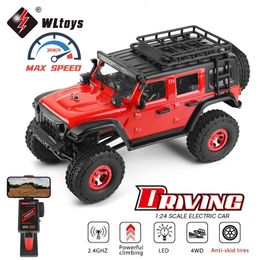 WLTOYS 2428 1 24 미니 RC 자동차 24G LED 조명 4WD 오프로드 전기 크롤러 차량 리모컨 트럭 장난감 어린이 240106