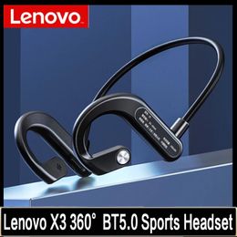 Earphones Lenovo X3 Wireless Headphones Bluetooth Earphone Bone Conduction Sports Headset Warterproof Earbuds With Mic For Cycling Driving