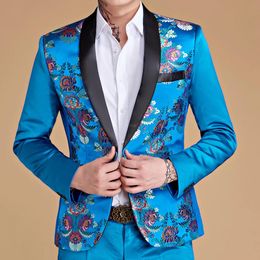 Jackets 2022 Fashion New Men's Blue Stage Banquet Solid Colour Suit Coat / Male Slim Wedding 2 Pieces Blazers Jacket Pants Trousers