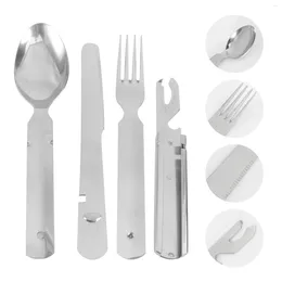 Dinnerware Sets 4pcs Portable Utensils Cutlery Fork Spoon Tableware Serving Utensil Stainless Steel Flatware For Home Restaurant Buffet