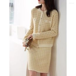 Work Dresses Xiaoxiangfeng Sweater Set For Women's Spring Autumn 2024 Temperament Ladies Knitted Cardigan Half Skirt Two Piece Suit