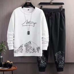 Men's Tracksuits Spring Autumn Sports Fashion Loose Handsome Casual Letter Printing Hoodies Pullover And Pants Two Piece Set