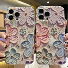 Cell Phone Cases New Oil Coloured Petal Phone Case Phone Case For IPhone 15 14 13 12 11 Pro Max Plus Mini XR XS Max X 7 8 Plus Flash Drill CoverL240105