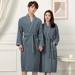 100% Cotton Couples Long Thick Absorbent Terry Bath Robe Kimono Men Light Weight Towel Bathrobe Sleepwear Women el Gown Robes 240108