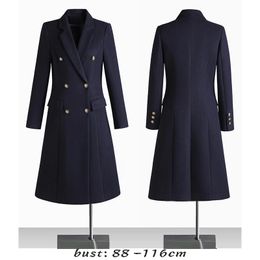 High quality wool blend long trench coat for women big size double breasted winter elegant clothes - black grey blue 240108