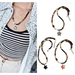 Chains Chinese Natural Beaded Necklace Long Round Flat Bead Choker Chain Unique Star Clavicle Women Girl Teen