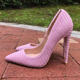 Dress Shoes Pink Women Woven Fabric Pointed Toe Stiletto Pumps Ladies Wedding Bridemaids 8cm 10cm 12cm High Heels Size 33-45