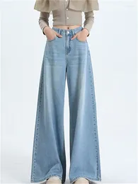 Women's Jeans Washed Baby Blue Y2k For Women 2024 Fashion Solid High Waist Casual Denim Pant Vintage Streetwear Loose Wide Leg