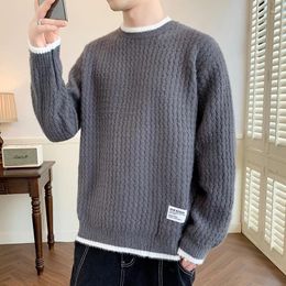 Men's Sweaters Autumn Winter Solid Letter Pullover Round Neck Paisley Screw Thread Long Sleeve Sweater Knitted Undershirt Casual Tops