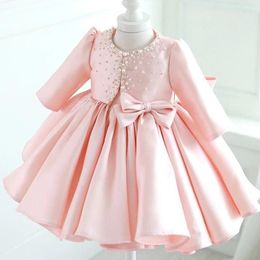 Girl Dresses Baby Girls Tulle Princess Flower Elegant Baptism Birthday Party Ball Gown Beads Lace Kids Wedding Evening Formal Costume
