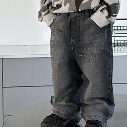 Trousers Boy Jean Pants 2024 Spring And Autumn Kid Boys Girls Children Shaved White Jeans Pant