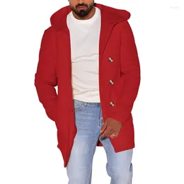 Men's Trench Coats Fashion Men Casual Long Top Cotton Double Breasted Warm Coat Hooded Spring Autumn Overcoat Red Blue S-3XL