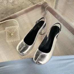 Sandals Chunky Heel Split Toe Women 2024 Buckle Strap Silver High Heels Summer Fashion Shallow Party Prom Shoes