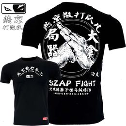 VSZAP Tactics MMA Thai Boxing Fighting Gym Training T-shirt Short Sleeve Cotton Chinese Sanda Taekwondo Jujitsu Shirt