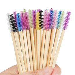 Brushes 100 Pcs Bamboo Handle Eyelash Brushes Disposable Eyebrow Brush Eye lash Extension Mascara Wands Applicator Makeup Brush Tools