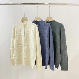 Men's Sweaters Cashmere Knitted Sweater L P Jacquard Thick Zip Half High Neck Pullover Top