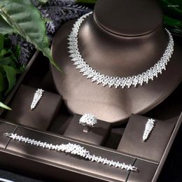 Necklace Earrings Set HIBRIDE Sparkling Zircon Fashion Bridesmaid Jewelry Leaf Design Earring For Women Bijoux Femme N-1044