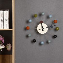 Quiet Round Ball Wood Wall Clock Home Decor Modern Design 3D Clocks for Living Room Decoration Accessories with Import Movement 240106