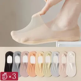 Women Socks 3 Pairs Fashion Boat Cotton Silk Summer Transparent Ultra-thin Solid Colour Female Breathable Sexy Skin Casual Soft