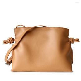 Evening Bags 2024 Arrival Genuine Leather Drawstring Crossbody Bag High Quality Hobos Women Shoulder Ladies Soft Ruched Handbags