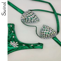 Swinol Bling Stones Swimsuit Rhinestone Bikini Set Sexy Women Push Up Beachwear Good Quality Swimsuit Luxury Bathing Suit 240108