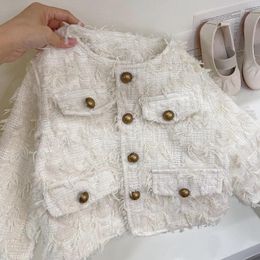 Jackets Autumn Girls Coat Children Clothing Fashion Tops Baby Outerwear Round Collar Pocket Button Versatile