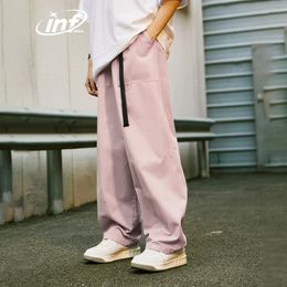 INFLATION Pink Wide Leg Pants Mens Slacks Elastic Waist 100% Cotton Trousers Unisex Straight 240108