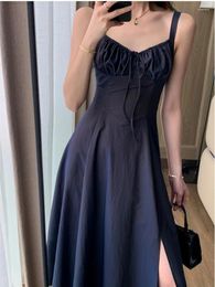 Casual Dresses French Elegant Sleeveless A Line Midi Dress Summer Women Sexy Strap Lace Up Holiday Party Vestidos Female One Piece Clothing