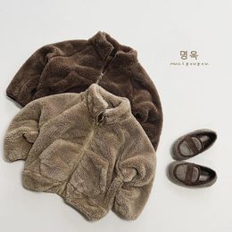 Korean Autumn Winter Children Boy Coat Solid Fleece Thicken Long Sleeve Kid Boy Jacket Versatile Turtleneck Zipper Baby Boy Coat 240106