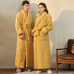 Men's Winter Bathrobe Long Sleeve Warm Turn Down Collar Man Fluffy Bath Robe With Sashes Solid Fleece Dressing Gown For Male 240108
