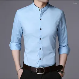 Men's Dress Shirts Stand Collar Long Sleeve Shirt Single-Breasted Solid Color Top Business Casual Work Clothes Clothing M-4XL