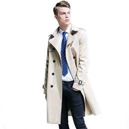 S-6XL Men Trench Coat Men's Lapel Trench Coat Double Breasted Jacket Long Spring and Autumn British Style Business Coats 240108