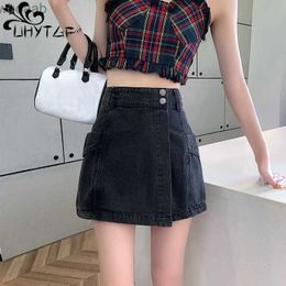 Women's Shorts UHYTGF Denim Culottes Women Summer 2023 New Irregular Vintage High-Waisted A-Iine Short Pantskirt Oversized Size S-5XL Women 125 YQ240108