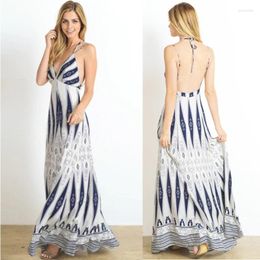 Casual Dresses Summer Sleeveless Print Women's Long Skirt Sexy V-Neck Sling Party Retro Backless Flower Slim Bandage Floor