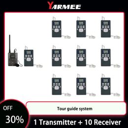 Radio YARMEE FM Wireless Tour Guide System Transmitter + 10PCS FM Radio Receiver With Microphone Earphone For Travelling Translation