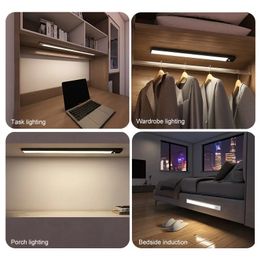 1pc LED Ultra-thin Motion Sensor Cabinet Light, Three-tone Light Counter Lighting, Magnetic USB Rechargeable Kitchen Night Light, Suitable For Wardrobe,Color: Black
