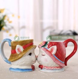 Crafts Tea coffee mugs ceramic Maneki Neco mug Home Decor craft room decoration porcelain Lucky Cat bird figurine gifts Wedding decor