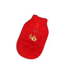 Dog Apparel Button Vest Festive Pet Coat With Design Traction Ring Chinese Year Costume For Winter