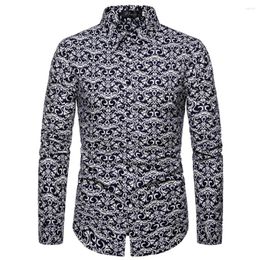 Men's Casual Shirts Party T Dress Up Men Shirt Daily Polyester Printed All Seasons Band Collar Button Down Fitness Lapel Long Sleeve
