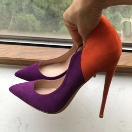 Dress Shoes Purple Flock Women Elegant Pointy Toe High Heel V Side Cut Sexy Stiletto Pumps Party 12/10/8cm