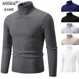 Men's Sweaters New Men's High Neck Sweater Solid Colour Pullover Knitted Warm Casual Turtleneck Sweatwear Woollen Mens Winter Outdoor Tops T240108