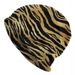 Berets Gold Tiger Stripes Animal Skullies Beanies Hats Leopard Casual Unisex Street Cap Warm Dual-use Bonnet Knitting